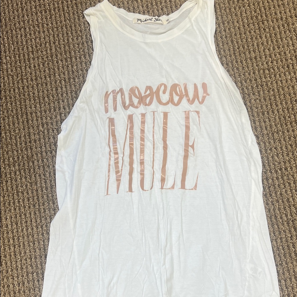 Michael Stars White Tank Top with Pink Print